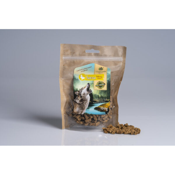 Teomann kacsa tréning mini snack 100g csomagolásban, finom és egészséges jutalomfalatok kutyáknak, ideális kutyás tréningekhez, nem tartalmaz glutént, adalékanyagokat és mesterséges színezékeket"