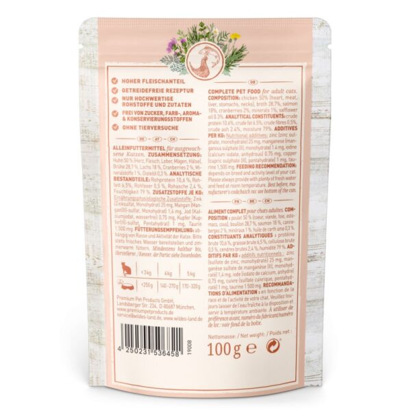Wildes Land csirke és lazac áfonyával CLASSIC Macska nedveseledel 100 g - Image 3