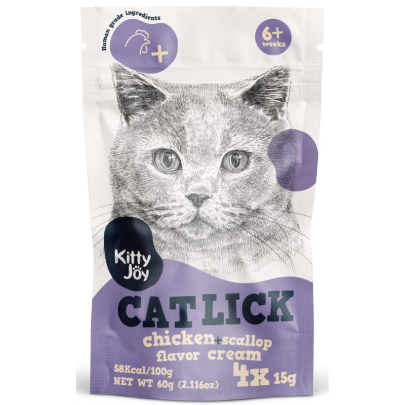 Kitty Joy Cat Lick - Csirke + Fésűkagyló krém 4 x 15 g