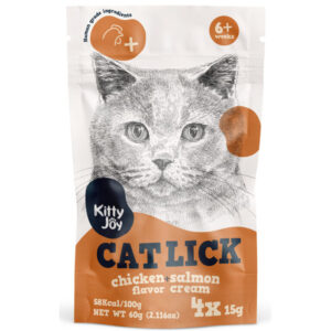 Kitty Joy Cat Lick Csirke + Lazac krém macskáknak 4 × 15 g
